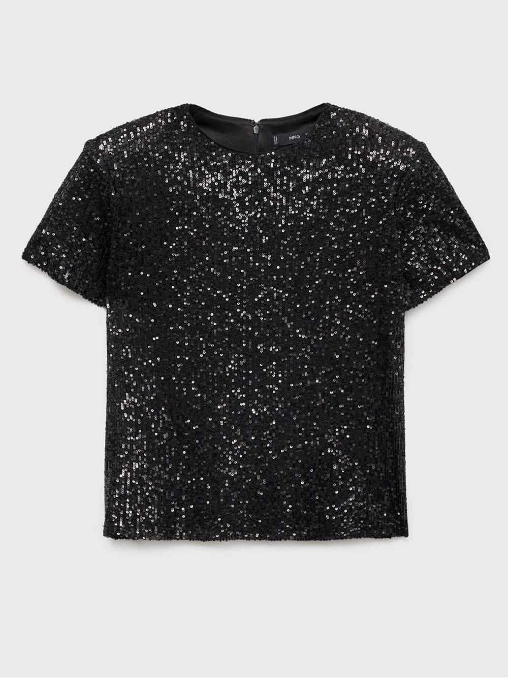 Mango Black Sequin Short Sleeve Tee Sz L